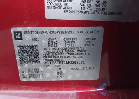 2021 GMC Sierra 1500 2Wd Short Box Denali from USA, damaged, VIN 3GTP8FET1MG283071